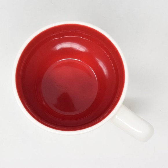 Rae Dunn Merry Wreath Holiday Mug Red Interior New Winter Coffee Cup Lounge - Picture 9 of 11